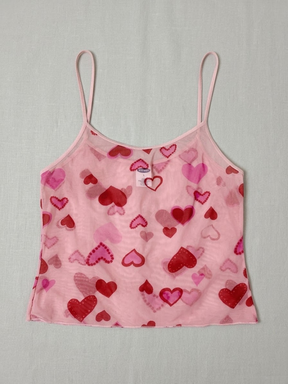 Old Navy Y2K Vintage Pink Heart Print Sheer Mesh Cami Top Large